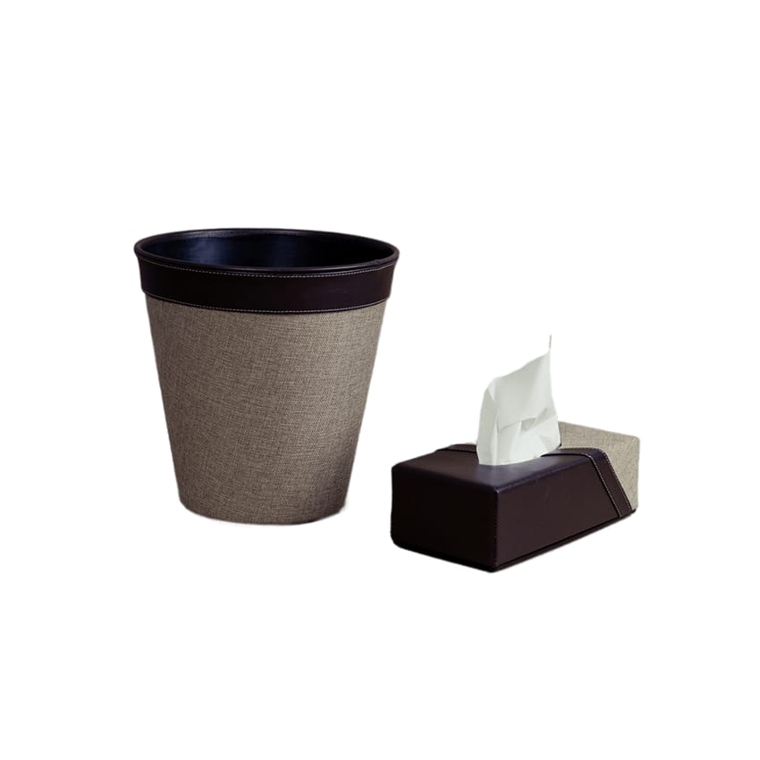 Leather gift set of dustbin and tissue box
