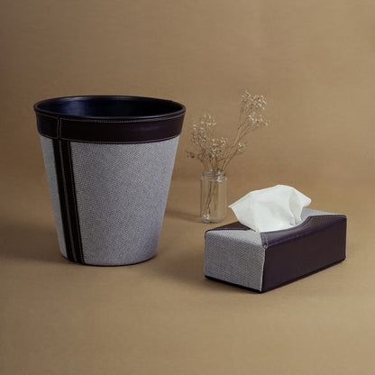 Leather gift set of dustbin and tissue box