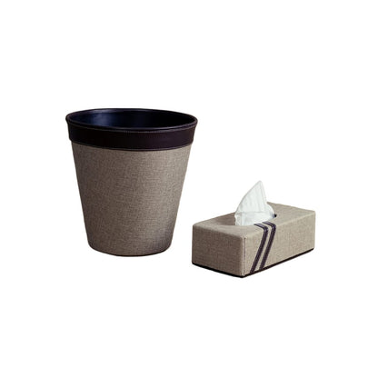 Leather gift set of dustbin and tissue box