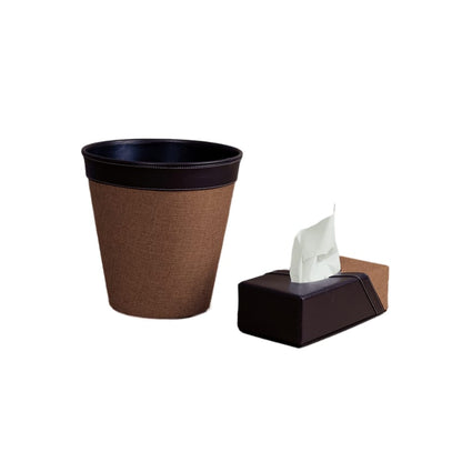 Leather gift set of dustbin and tissue box
