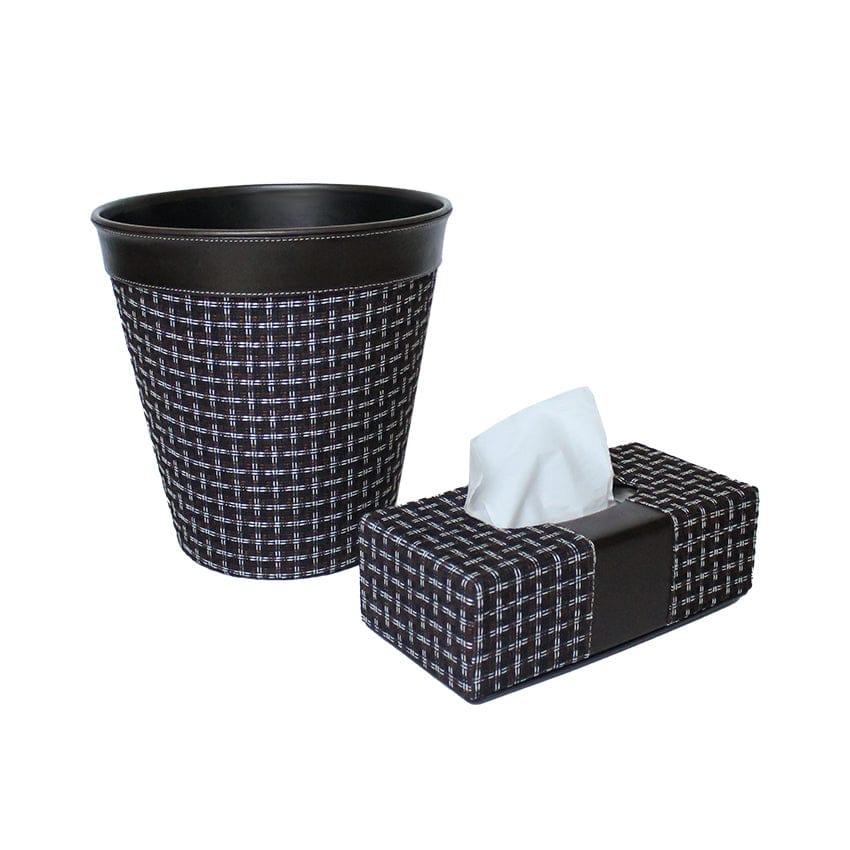 Leather gift set of dustbin and tissue box