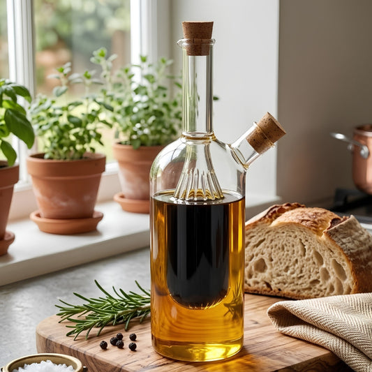 KitchenCraft World of Flavours 2-in-1 Olive Oil Dispenser and Vinegar Bottle - Clear Glass