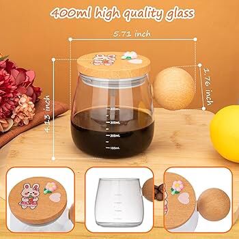 400ml Self Stirring Glass Coffee Mug with Lid, Automatic Electric Mixing Cup with Wooden Style Handle, High Borosilicate Glass Mug for Coffee, Tea, Milk, Protein Drinks, Home & Office