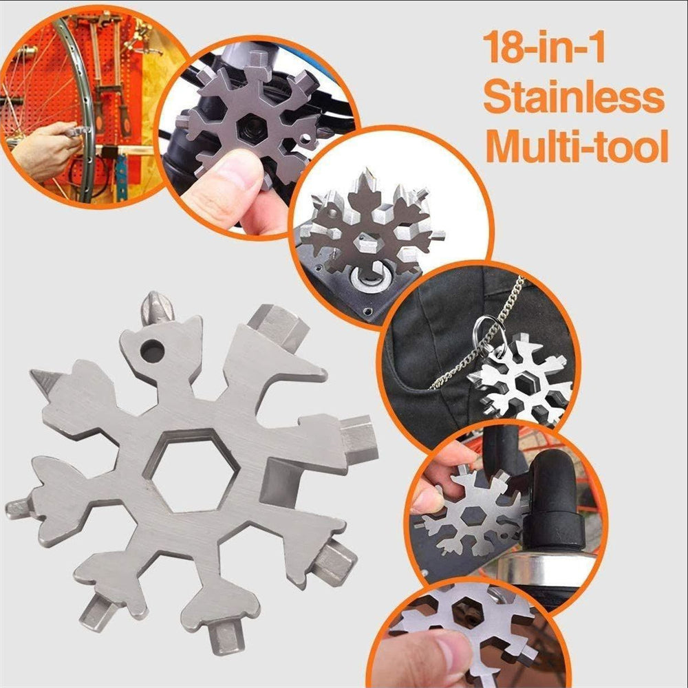 18 In 1 Snowflake Wrench Multi Tool Spanner Hex Multifunction Stainless Steel Survival Tools Screwdriver Bottle Opener Allen Key Keyring Pocket Portable EDC Keychain Compact Universal For Repairing Gadget Household Equipment Travel Hiking Cycling