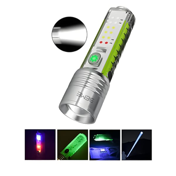 Multifunctional Zoomable Flashlight Torches LED Super Bright Rechargeable High Lumens Long Range Flash Light 8 Modes Tactical Flashlight with Fluorescent Shell, Portable Hand Torch for Emergencies, Camping, Hiking