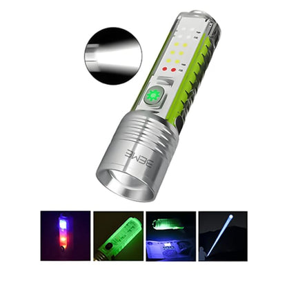 Multifunctional Zoomable Flashlight Torches LED Super Bright Rechargeable High Lumens Long Range Flash Light 8 Modes Tactical Flashlight with Fluorescent Shell, Portable Hand Torch for Emergencies, Camping, Hiking