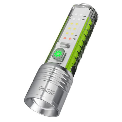 Multifunctional Zoomable Flashlight Torches LED Super Bright Rechargeable High Lumens Long Range Flash Light 8 Modes Tactical Flashlight with Fluorescent Shell, Portable Hand Torch for Emergencies, Camping, Hiking