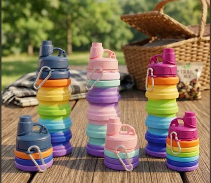 Rainbow Collapsible Folding Water Bottles for Kids, Students, Adults, Reusable BPA Free Silicone Foldable Sports Water Bottles for Travel Camping Hiking,