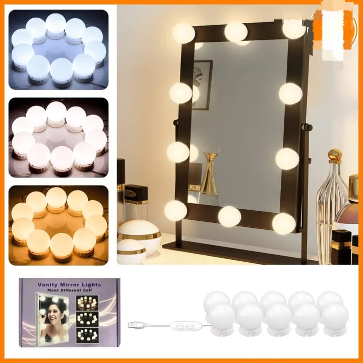 10 Bulbs LED 12V Makeup Mirror Light Bulb Hollywood Vanity Lights Stepless Dimmable Wall Lamp Kit for Dressing Table|