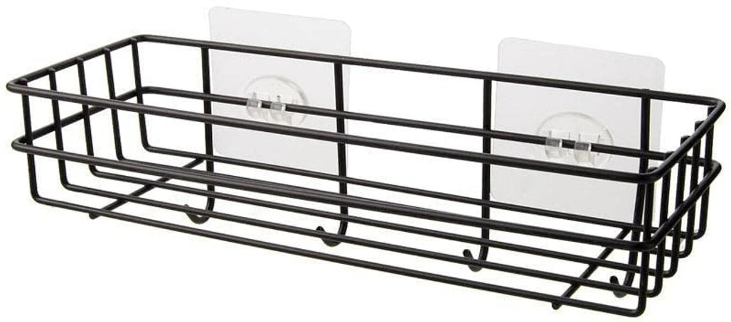 Self-Adhesive Multipurpose Bathroom Shelf with Hooks - Durable Storage Solution