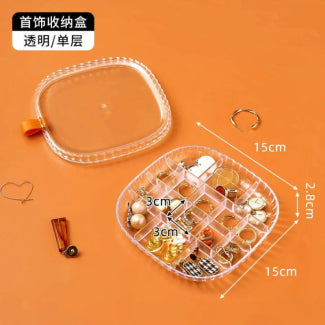 2 Layer Transparent Crystal Jewelry Storage Organizer Box for Travel