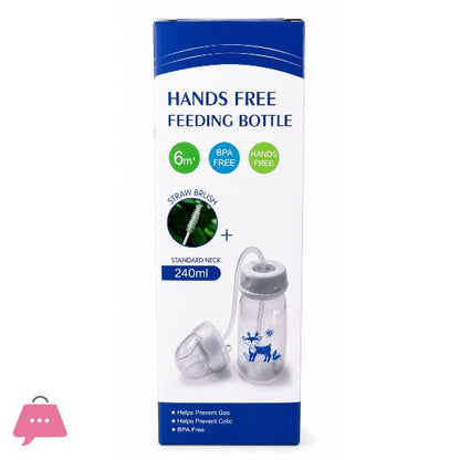 1 Piece Self-Feeding 250ml Baby Bottle Set With Straw Brush, Feeding Bottle 5oz/150ml PP Feeding Bottle, Hands Free Anti-Colic Nursing System Normal-Neck Blue Milk Bottle