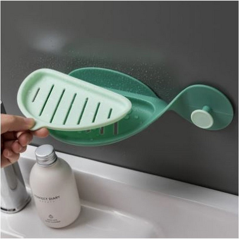 Bathroom Fish Shape Soap Holder Wall Mounted Plastic Double Layer .with wall mounted sticker