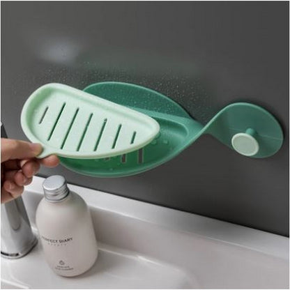 Bathroom Fish Shape Soap Holder Wall Mounted Plastic Double Layer .with wall mounted sticker