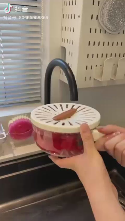 Fruit Drain Basket with Lid, Vegetable Fruit Washing Bowl Storage Container