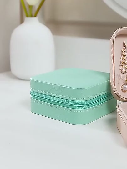 PU Leather Small Jewelry Box Necklace Ring Storage Organizer Mini Jewelry case Double Layer Travel Jewelry Organizer for Women Girls Gift (10cmx10cmx5,
